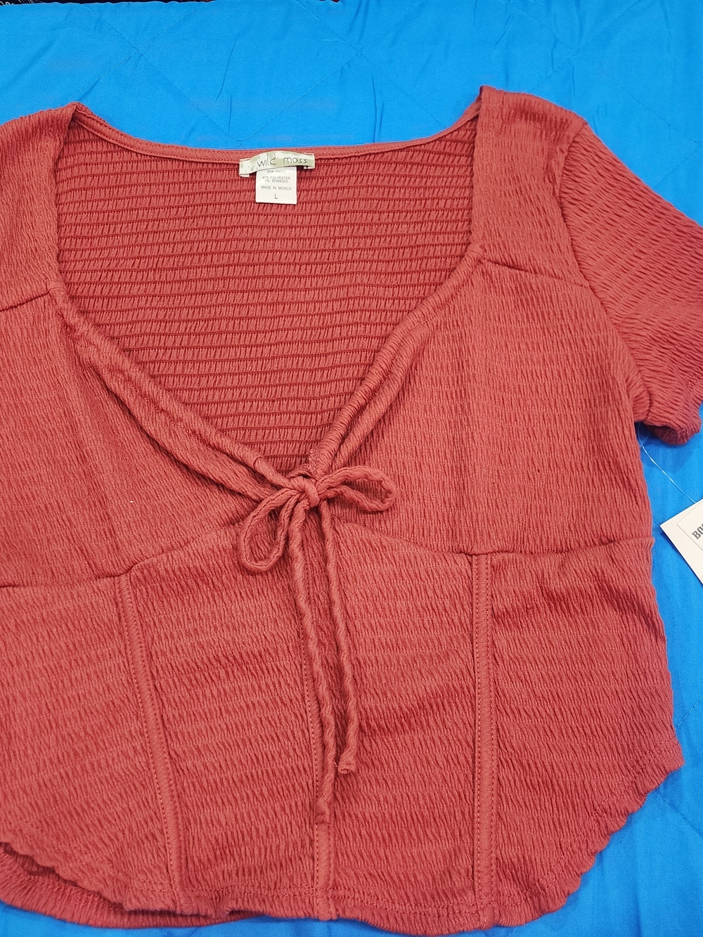 Mossimo Supply Co. Rust Tie-Front Short Sleeve Crop Top